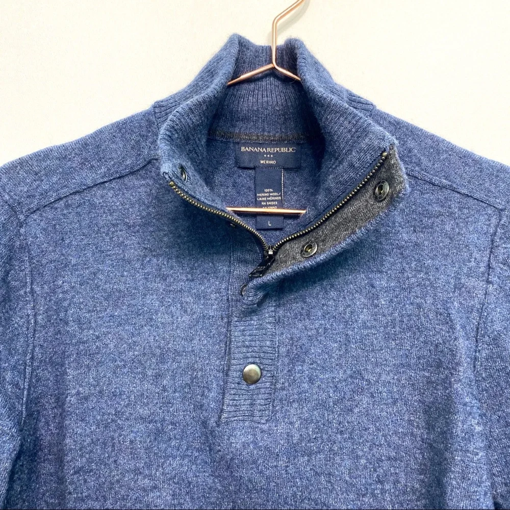 banana republic | navy merino wool ¼ zip pullover l